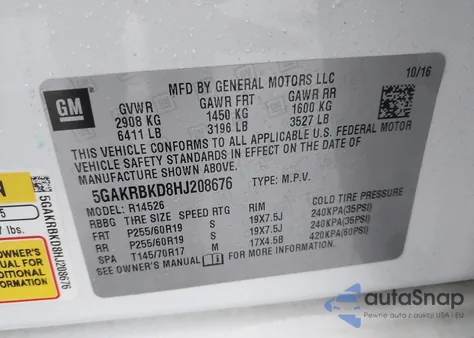 2017 Buick Enclave Leather from USA, damaged, VIN 5GAKRBKD8HJ208676